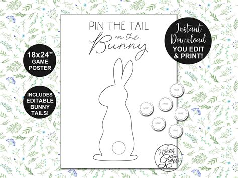 Pin The Tail On The Bunny Game Printable Bunny Party Game Etsy