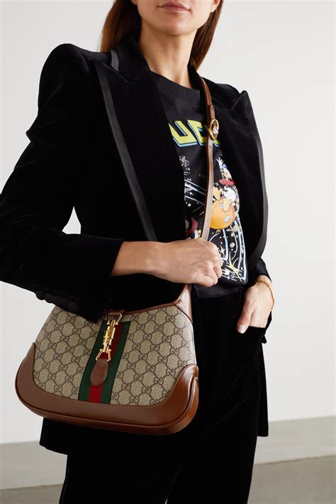 Gucci Jackie 1961 Small Webbing Trimmed Coated Canvas And Leather