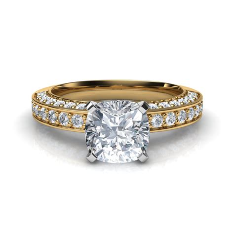 The cushion cut has rounded corners and larger facets. 3 Sided Pave Cushion Cut Diamond Engagement Ring-Natalie Diamonds