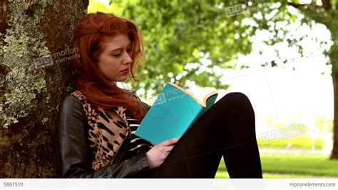 Pretty Redhead Reading A Book In The Park Stock Video Footage 5861510