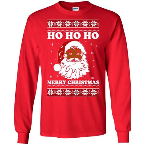 Black Santa Ho Ho Ho Merry Christmas Sweater Long Sleeve Rockatee
