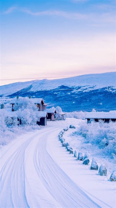 Dover Skandinavische Berge Winter Schnee Straße Dorf Norwegen
