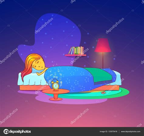 Girl Or Woman Sleeping Dreaming In Bed — Stock Vector © Cookamoto