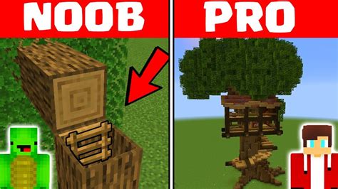 Minecraft Noob Vs Pro Secret Tree House Security Base By Mikey Maizen