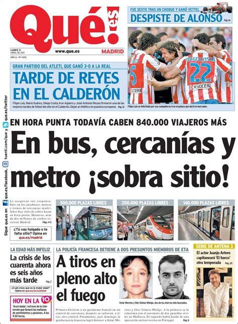 Periódico Qué Madrid España Periódicos De España Edición De Lunes