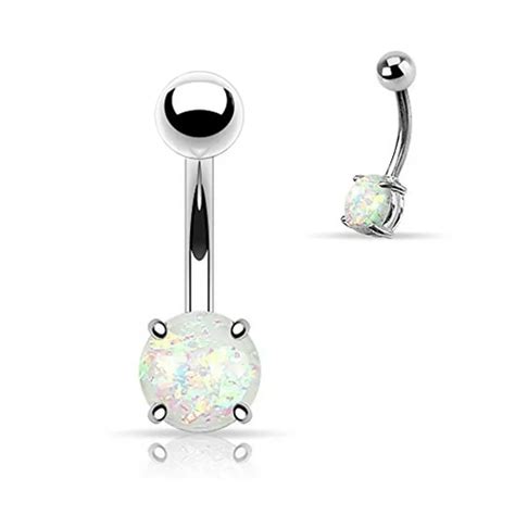 Pc Surgical Steel Fire White Opal Stone Navel Belly Button Rings