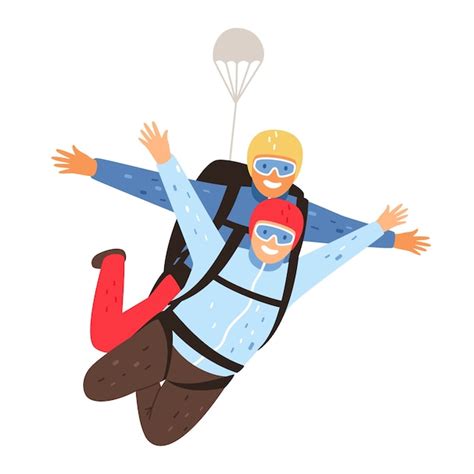 Premium Vector Tandem Parachute Jump Parachuting With Instructor And