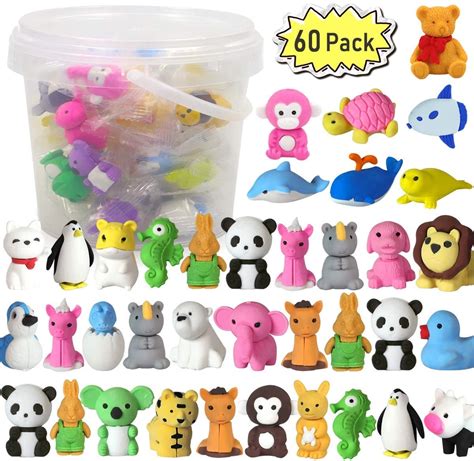 JoyX 60 Pack Animal Pencil Erasers Bulk for Kids, Puzzle Erasers Mini ...