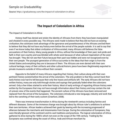 ⇉the Impact Of Colonialism In Africa Essay Example Graduateway