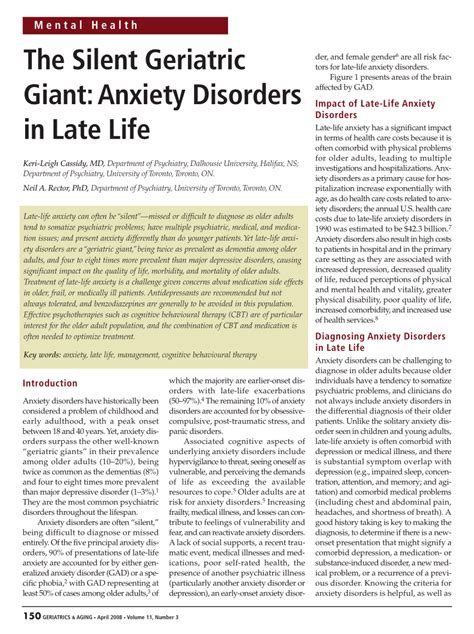 Pdf The Silent Geriatric Giant Anxiety Disorders In Late Life