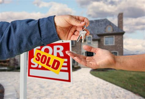 Handing Over The House Keys In Front Of New Home Stock Image Image Of