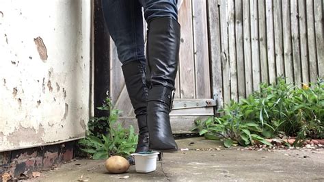 Crush Potato And Beans With Sexy Boots Now Who Going To Lick My Boots