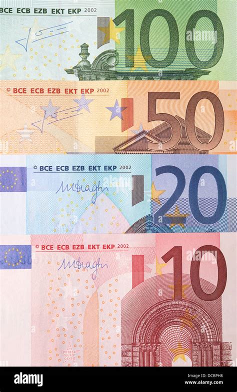 Euro Currency Notes Euro Currency Banknotes Overhead View Various