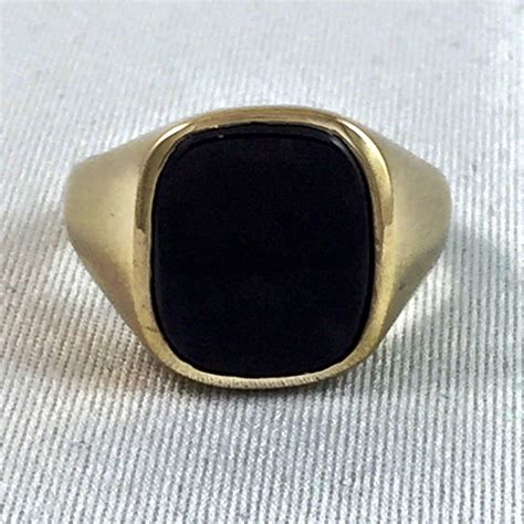 Vintage Black Onyx Mens Ring 5 In 14k Gold Plated With A Cushion