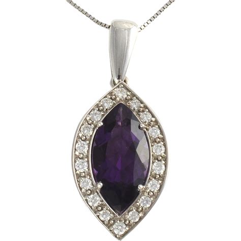 Marquise Amethyst And Diamond Pendant On Chain From Solvangantiques On