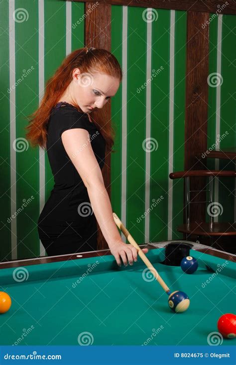 Girl Playing Billiards In Club Stock Image Image Of Person Pursuit