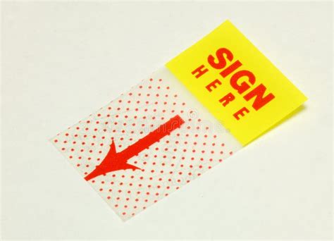 Macro View Of The Sign Here Sticker Stock Image Image 15801401