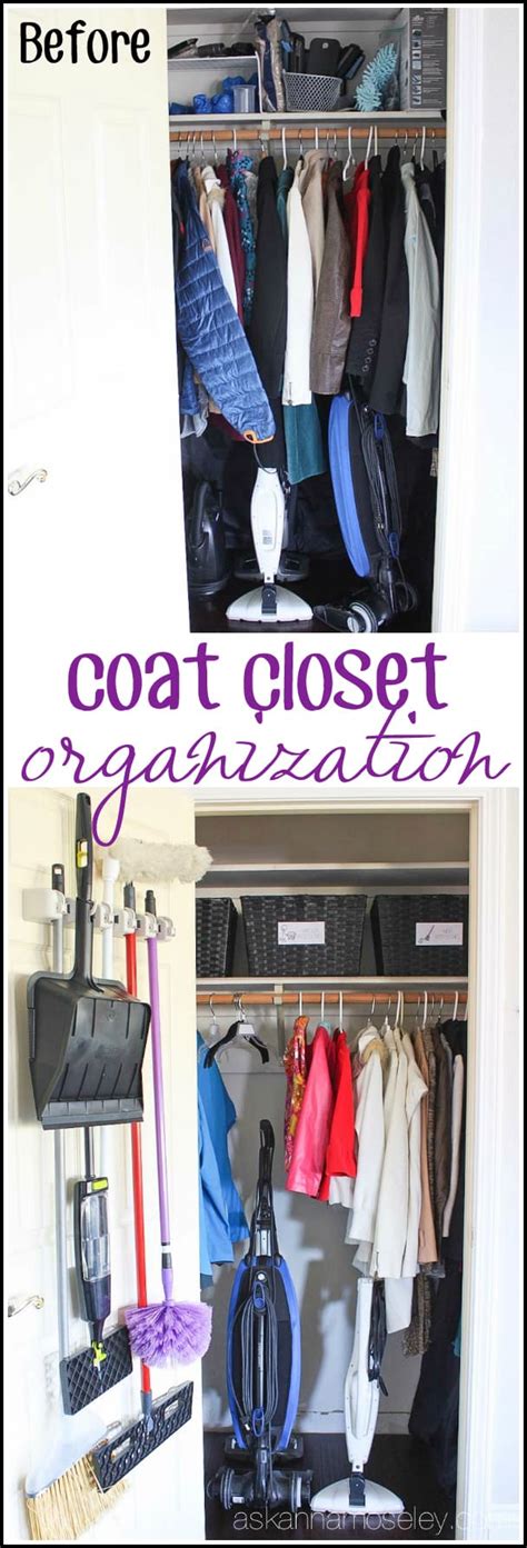 One important coat closet organization tip is to create a place to store all of your miscellaneous items. Coat Closet Organization - Ask Anna
