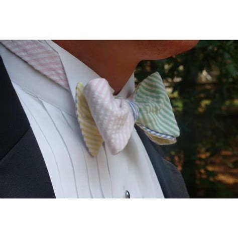 High Cotton Seersucker Four Way Bow Tie In Pink Green Yellow And