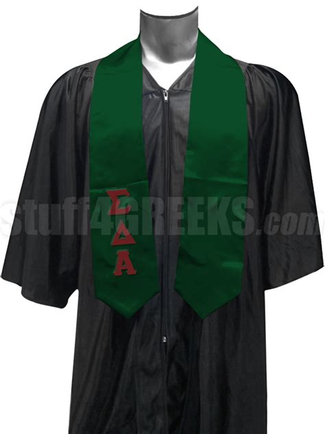 Sigma Delta Alpha Satin Graduation Stole With Greek Letters Forest Green