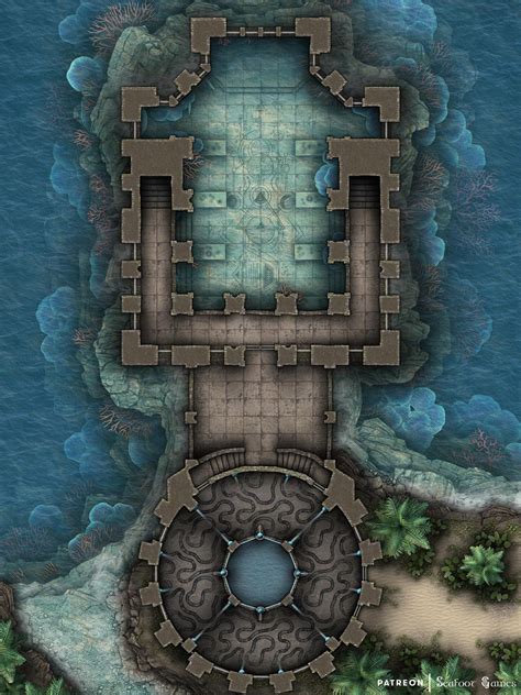 Free Multi Level Dandd Battlemap With Adventure Sunken Coastal Temple