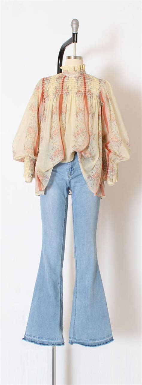 vintage 1970s 70s blouse rose print sheer cotton blouse top etsy cotton blouse top 70s