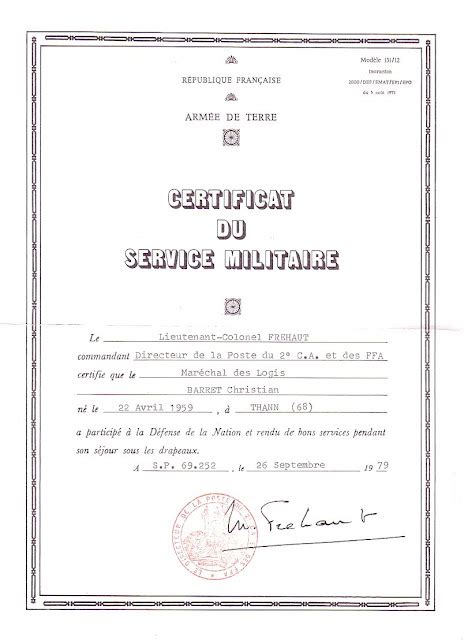 La Poste Aux Armees Le Certificat Du Service Militaire