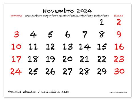Calendário De Novembro De 2024 Para Imprimir “74sd” Michel Zbinden Mo