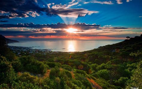 Wallpaper Sunlight Landscape Sunset Sea Bay Nature Reflection