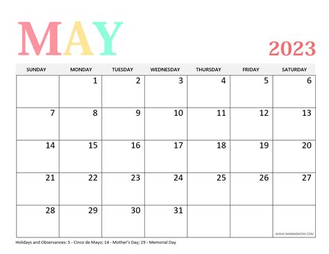 May 2023 Calendar Free Printable Templates With Holidays