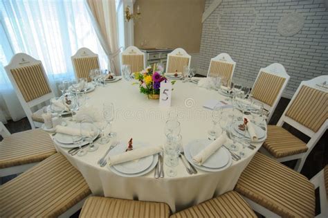The Banquet Hall With Round Tables Stock Image Image Of Clasic Decor