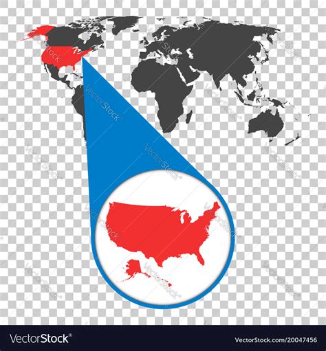 World Map With Zoom On Usa America Map In Loupe Vector Image