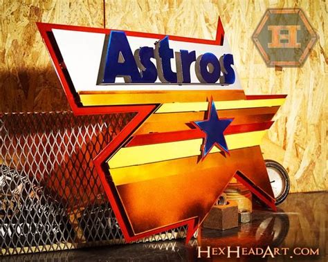 Houston Astros Retro Logo 3d Metal Artwork Hex Head Art Houston
