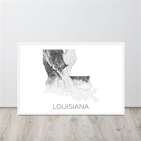 Louisiana State Topographic Map Art Black And White Modern Map Art