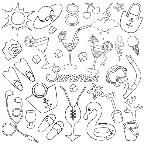 Premium Vector Summer Beach Set Of Sketch Illustrations In Doodle Style