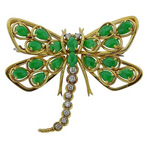 Gold Diamond Jade Dragonfly Brooch Pin For Sale At 1stdibs