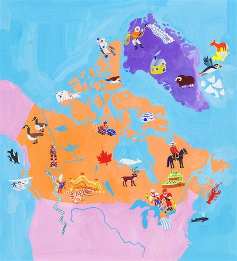 Illustrated map of Canada and Greenland Stock Images