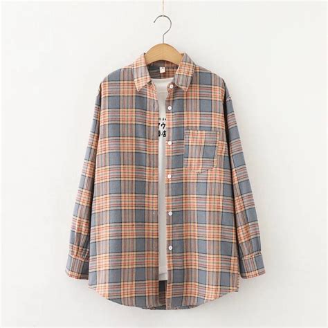 Vekdone 2023 Clearance Flannel Shirts For Women Fall Orange Color Plaid
