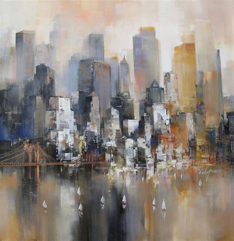 Wilfred Lang New York Evening Acrylic On Canvas Abstract Painting