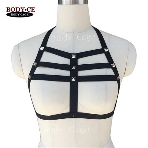 buy pentagram harness lingerie black strappy tops elastic adjust back size