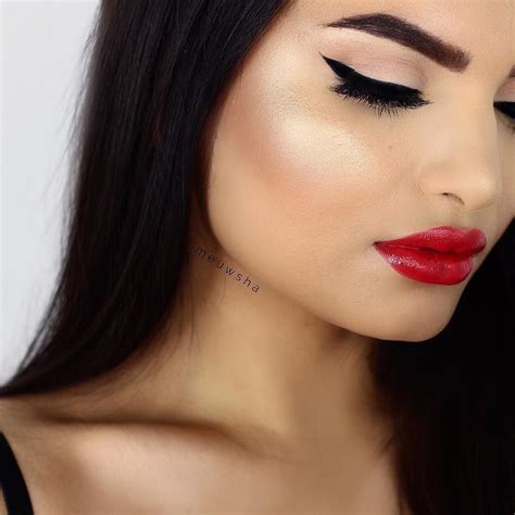 Niusha On Instagram Winged Liner And Glossy Red Lips Brows X