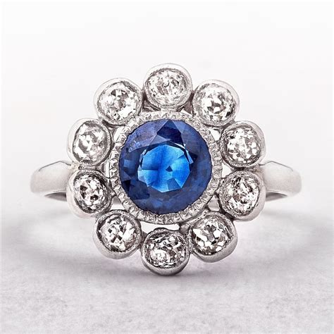 Vintage Sapphire And Diamond Flower Cluster Ring