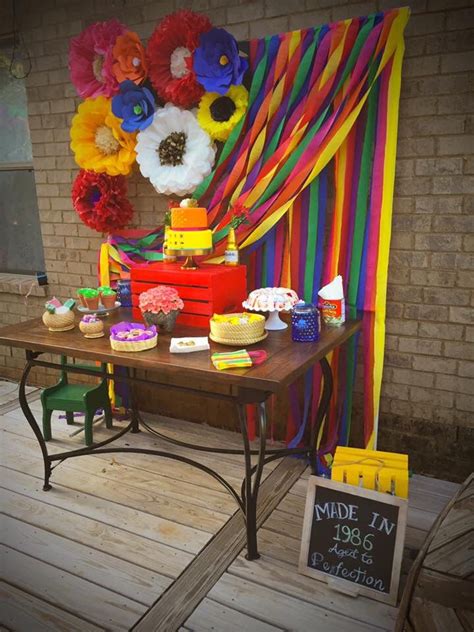 Perfect for birthday bash, luau party or traveling to hawaii; Mexican themed tablescape flower colorful backdrop with two tier fondant cake cactu… | Mexican ...