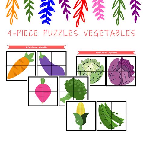 Free Printable 4 Piece Puzzles Vegetables In 2021 Printable Puzzles