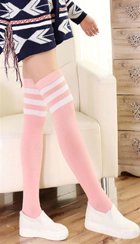 Pink And White Thigh High College Girl Band Socks Cutesykink Uk £450 Sock Outfits Thigh