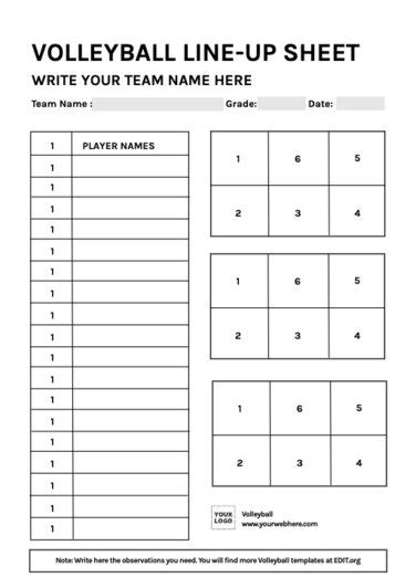 Volleyball Lineup Sheet