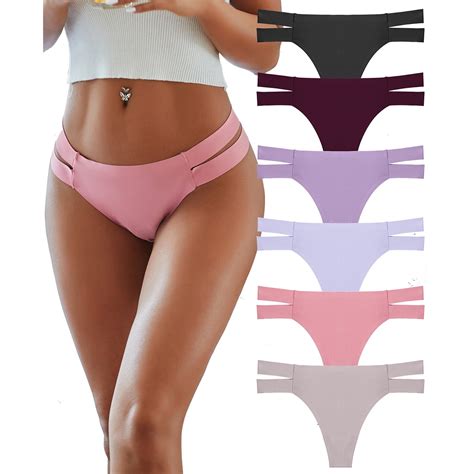 FINETOO 6 Pack Seamless Hipster Thongs For Women Cross Strap Panties No