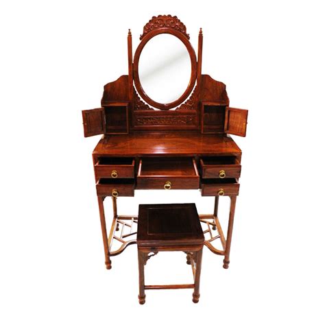 Solid Rosewood Dressing Table And Stool Single Mirror Natural Finish Lk
