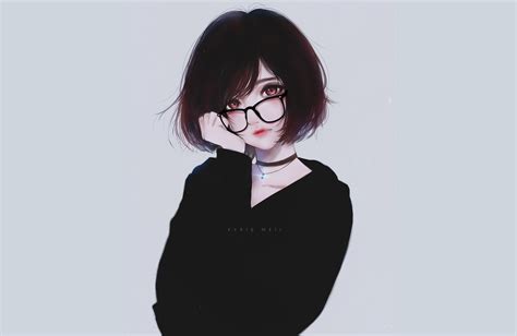 Download Short Hair Glasses Black Hair Anime Original Hd Wallpaper By Kyrie Meii