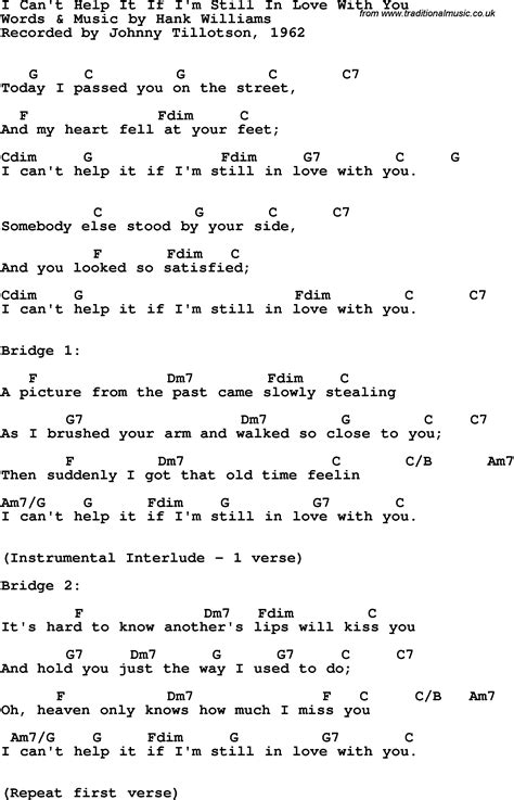 Song lyrics with guitar chords for I Can't Help It (If I'm Still In